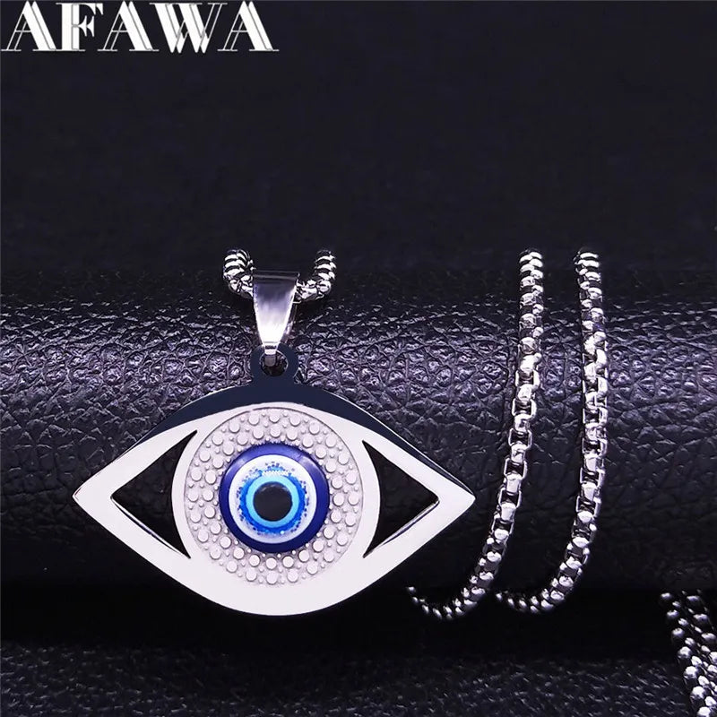 Hamsa Evil Eye Pendant Necklace — Stainless Steel