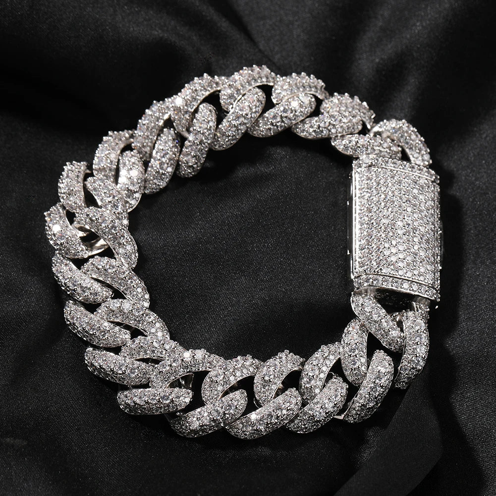 THE BLING KING 18mm Heavy Miami Cuban Chain Necklace Full Micro Paved Out Cubic Zirconia Bracelet Fashion Hiphop Jewelry