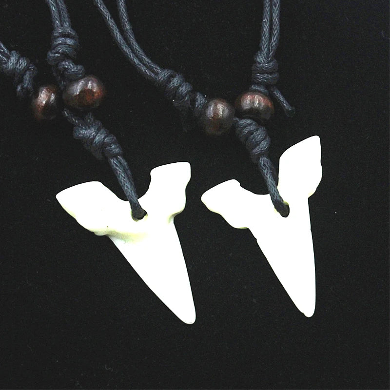 Imitation Yak Bone Shark Tooth Amulet Pendant Necklace