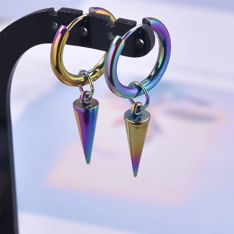 Spike Cone Drop Huggie Hoop Earrings for Men — Stainless Steel