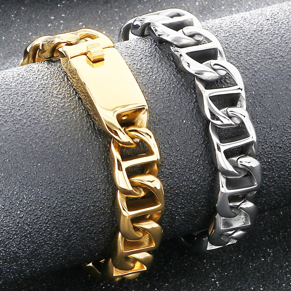 Cool Bracelet for Man 13MM Wide Men's Stainless Steel Link Chain Bracelets Biker Jewelry Hip Hop Charms for Boys