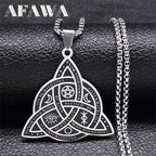 Triquetra Pentagram Triple Moon Necklace — Stainless Steel