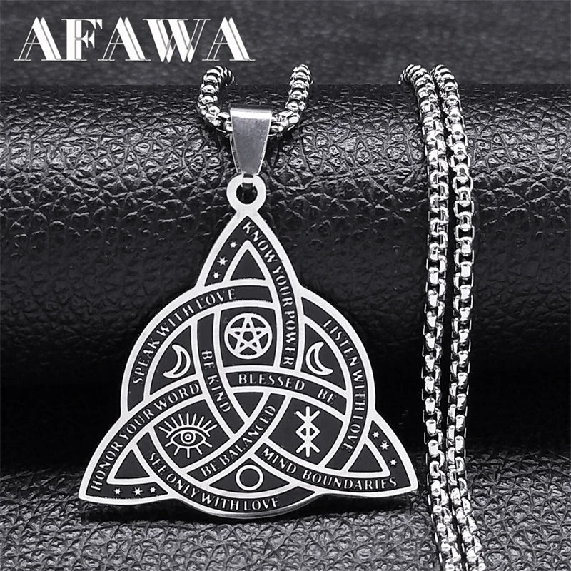 Triquetra Pentagram Triple Moon Necklace — Stainless Steel
