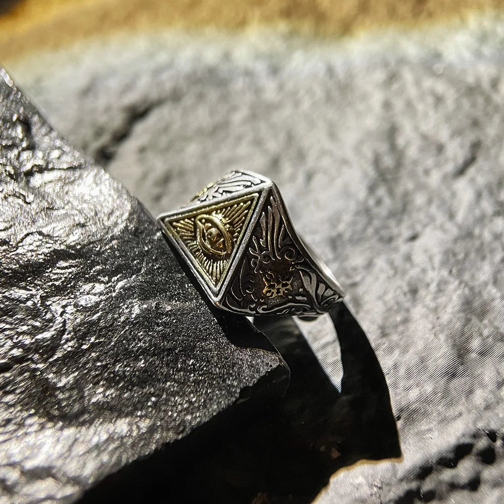 Retro Eye of Providence Vajra Cross Ring Punk Gothic Adjustable Open Ring For Men Copper Fine Jewelry Accessories Blessing Gift
