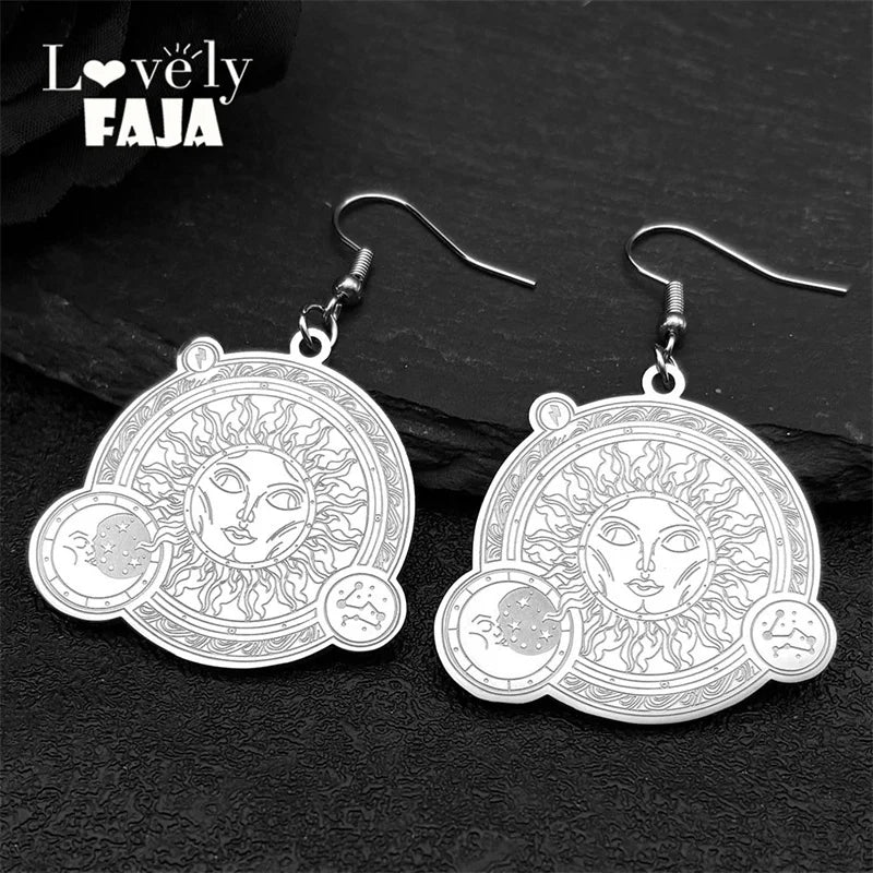 Star Silver Earrings Sun Moon Face God Constellation