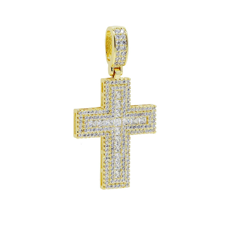 New Iced Out Bling CZ Cross Pendant Necklace Silver Color Prong Setting Cubic Zirconia Jesus Charm Men Women Hip Hop