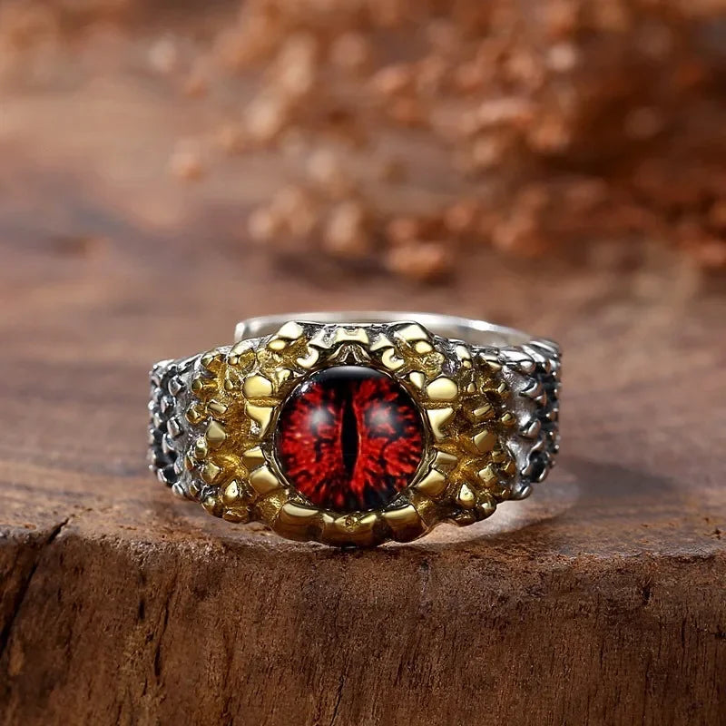 Thai Silver 925 Mens Rings Vintage Punk Style Hip Hop Pythons Snake Eye Unique Crafts Red Ring Opening Adjustable Fine Jewelry