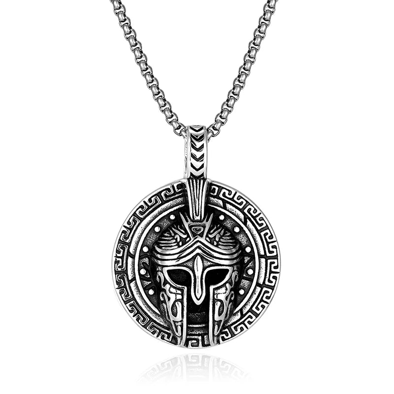 Spartan Mask Pendant 316L Stainless Steel Gothic Punk Viking Amulet Necklace For Men's Steel Color Adjustable Chain(50/60/70CM)