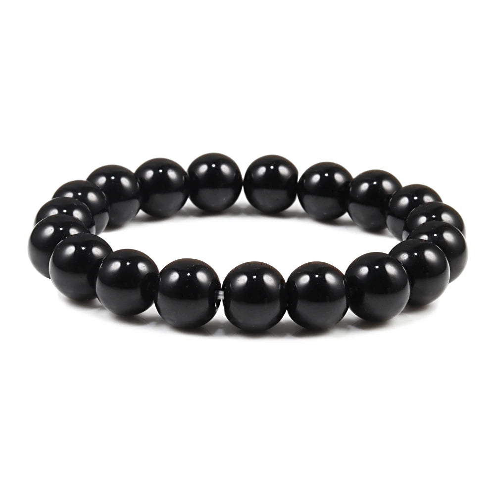 Natural Stone Bracelet Men 6/8/10mm White Black Dull Polish Matte Onyx Agates Shiny Round Beads Yoga Jewelry Bracelets