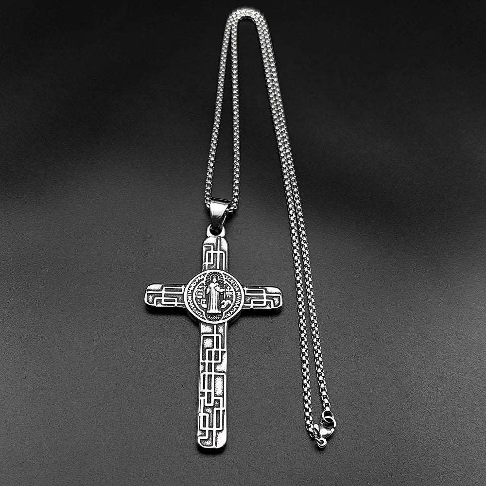 Catholic Saint Benedict Cspb Medal Pendant Necklace for Women Men Stainless Steel Silver Color Chain Jewery san benito Gift