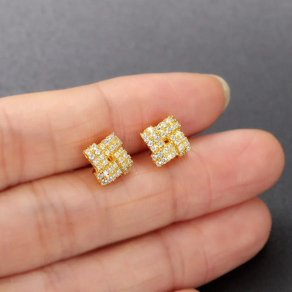 Iced Out Zircon Stud Earrings Stainless Steel CZ