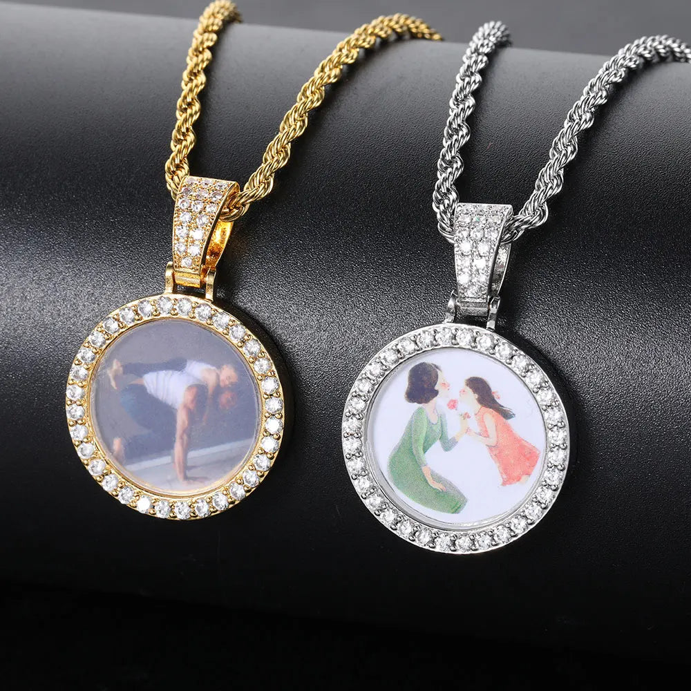 Iced Out Photo Pendant Necklace 26MM