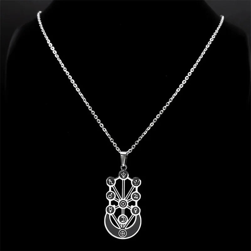 Kabbalah Sephirot Tree of Life Crescent Moon Necklace Cabala Stainless Steel Pendant Necklaces Jewelry Gitfs עץ החיים