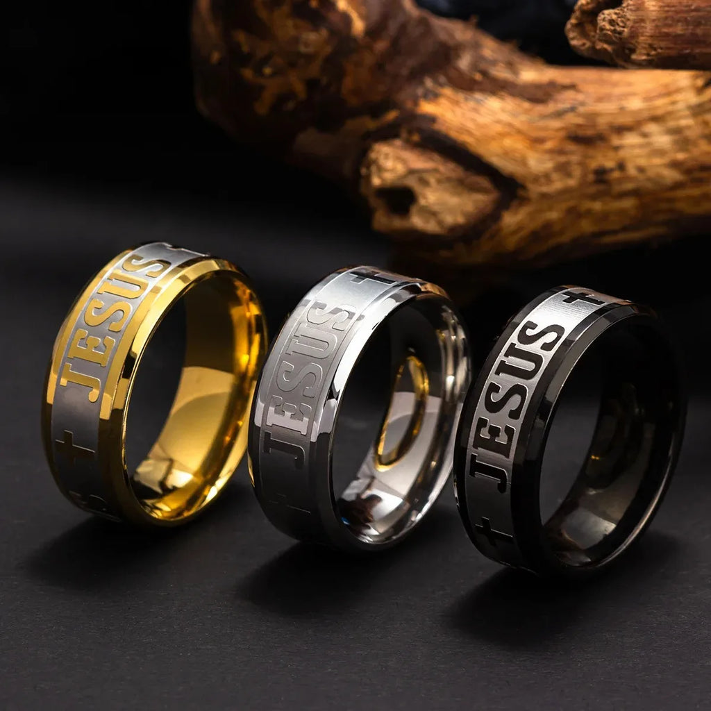 Fashion Stainless Steel Bible Verse Jesus Cross Rings For Men Vintage Christian Cross Religious Ring Amulet Jewelry