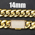 8-14mm Hip Hop Bling Iced Out 18k Gold-plated Stainless Steel Dense Cuban Miami Link Chain Necklaces for Unisex Rapper