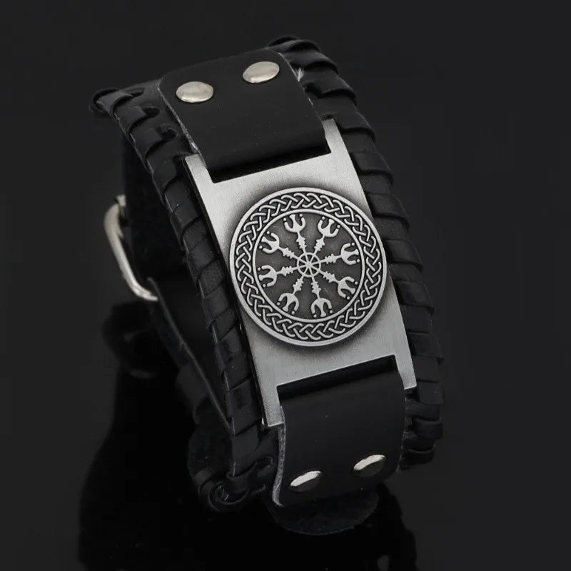 New Retro Wide Leather Nordic Rune of Odi Bracelet Men's Bracelet Celtic Viking Jewelry Bracelet Accessories Party Gifts