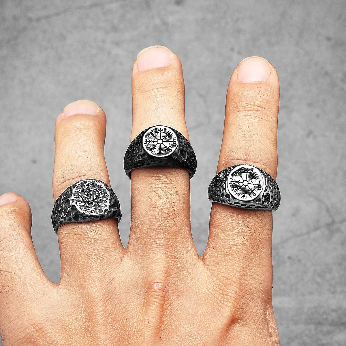 Vintage Black Crater Ring — Stainless Steel