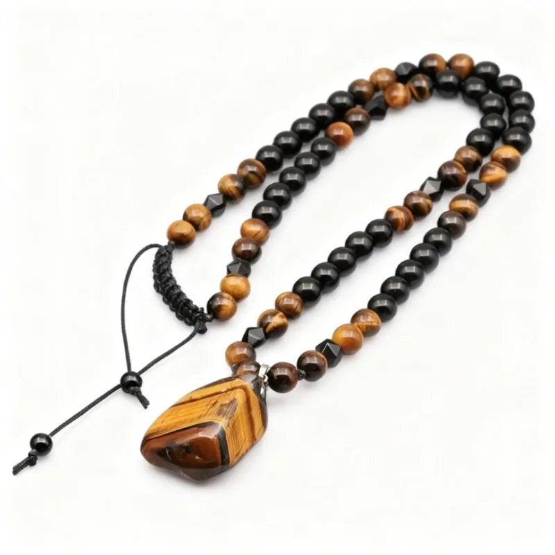 Black Tiger Eye Beaded Pendant Necklace