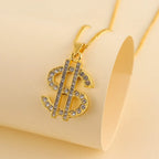 Dollar Sign Coin Pendant Necklace — Gold-Tone
