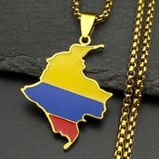 Colombia Flag Map Pendant Necklace — Gold-Tone Stainless Steel