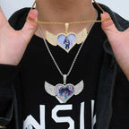 Angel Wings Photo Pendant Necklace Iced Out