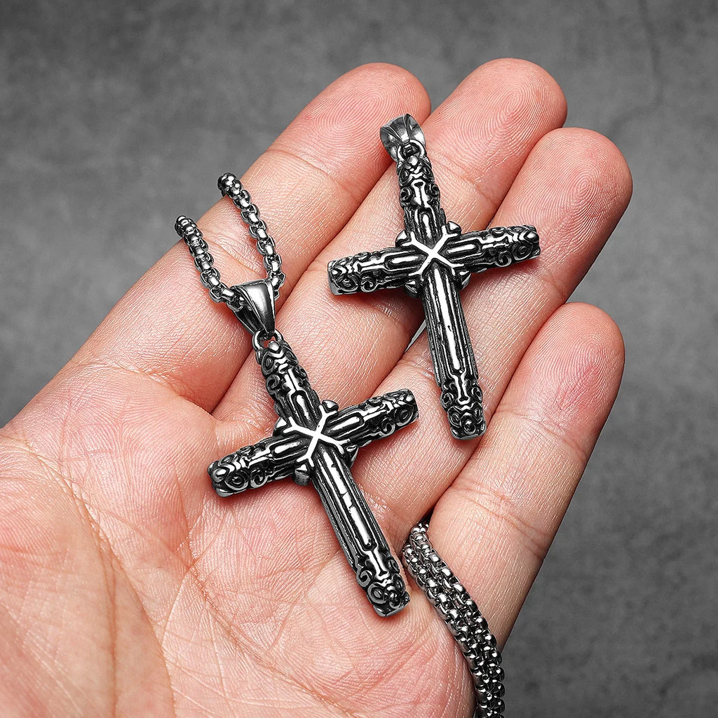 Cross Amulets Men Necklaces Stainless Steel Pendant Chain Women Fashion Carving Jewelry Punk New In Accessories Gifts Wholesale