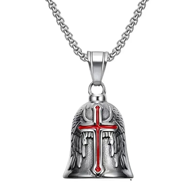 Pirate Skull Moto Bell Pendant Necklace — Gothic Motorcycle Rider