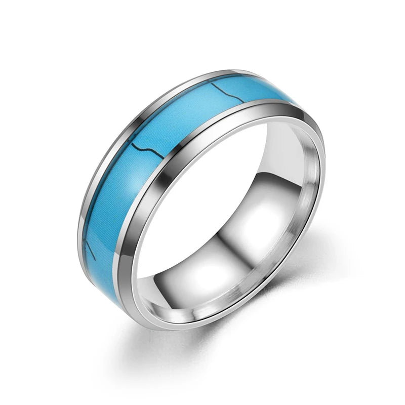 Fashion Men's Stainless Steel Rings 8mm Classical Black Blue Groove Beveled Edge Wedding Engagement Anniversary Jewelry