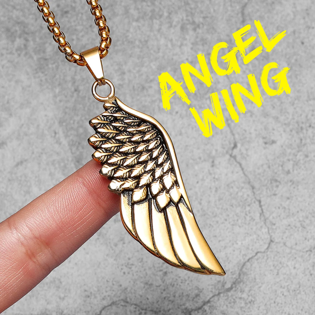 Angel Wing Pendant Necklace — Stainless Steel