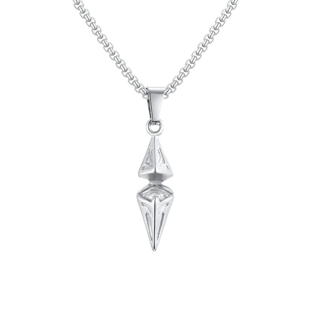 Blue Stone Geometric Pendant Necklace — Stainless Steel