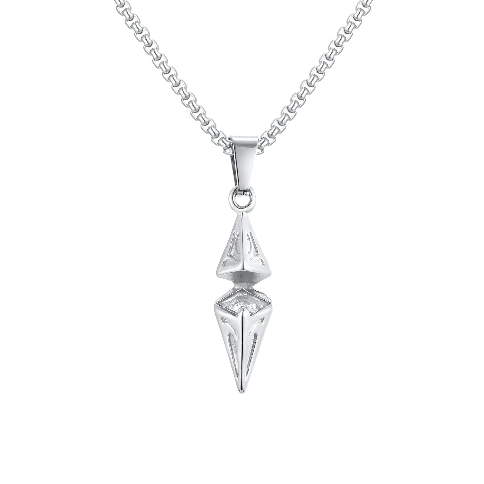 Blue Stone Geometric Pendant Necklace — Stainless Steel