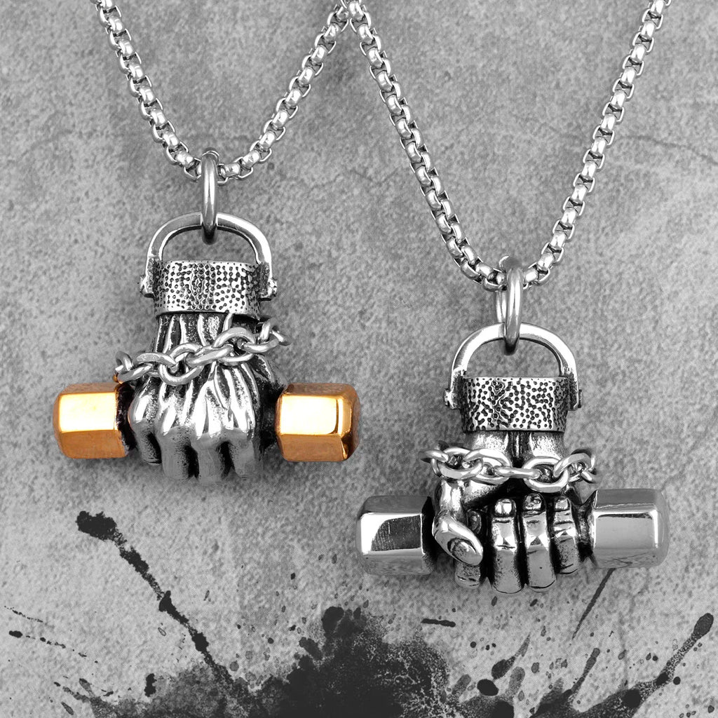 Fitness Fist Dumbbell Men Necklaces Pendants Chain Punk for Boyfriend Male Stainless Steel Jewelry Creativity Gift Wholesale