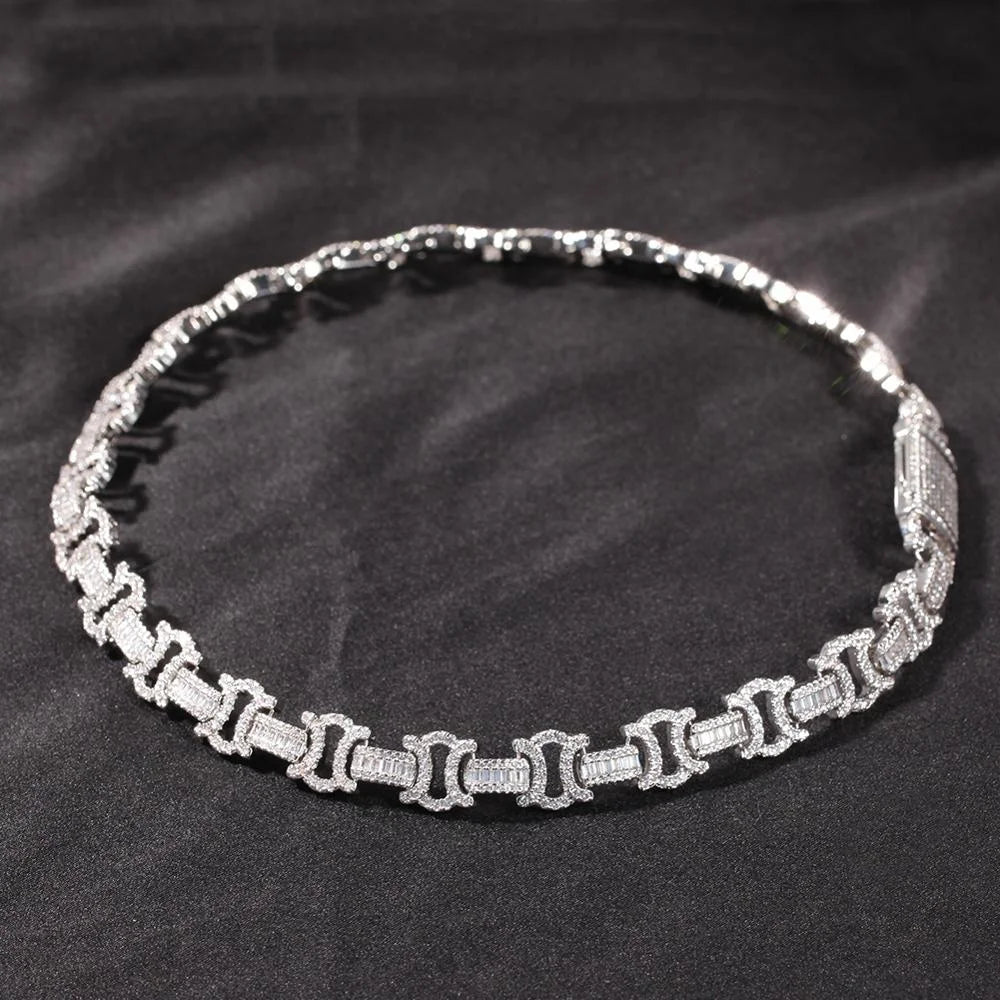 Uwin 12mm Byzantine Chain CZ Fully Iced Out Link Baguetter Pave Setting Necklace Jewelry Accessories