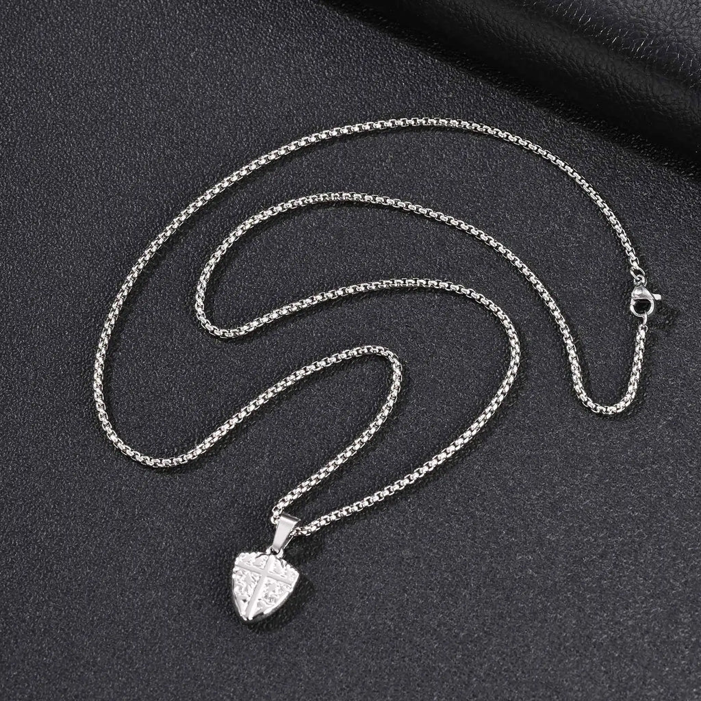 Vnox Men Shield Cross Necklace, Stainless Steel Protection Amulet Pendant Box Chain, Christian Faith Jewelry Gift for