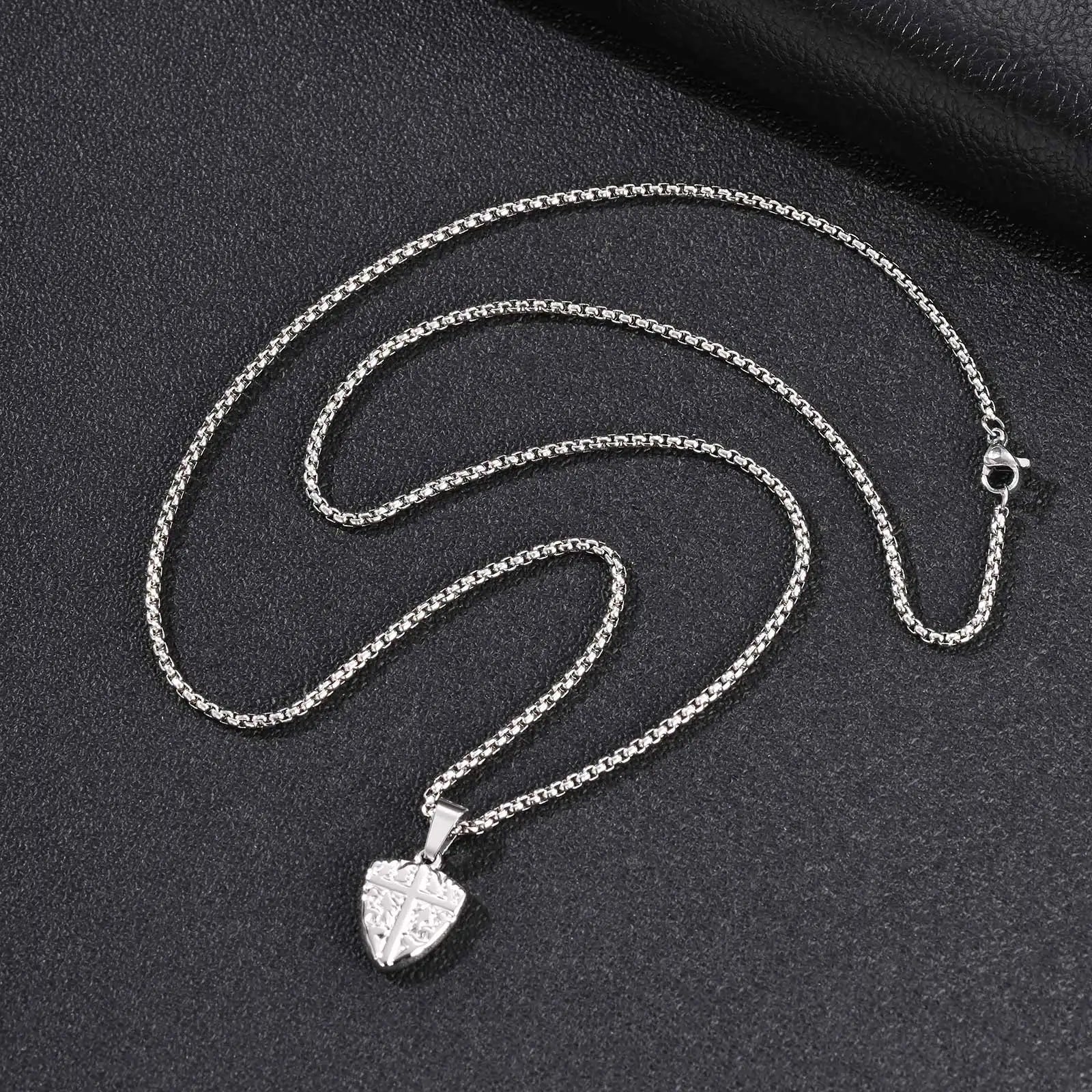 Vnox Men Shield Cross Necklace, Stainless Steel Protection Amulet Pendant Box Chain, Christian Faith Jewelry Gift for