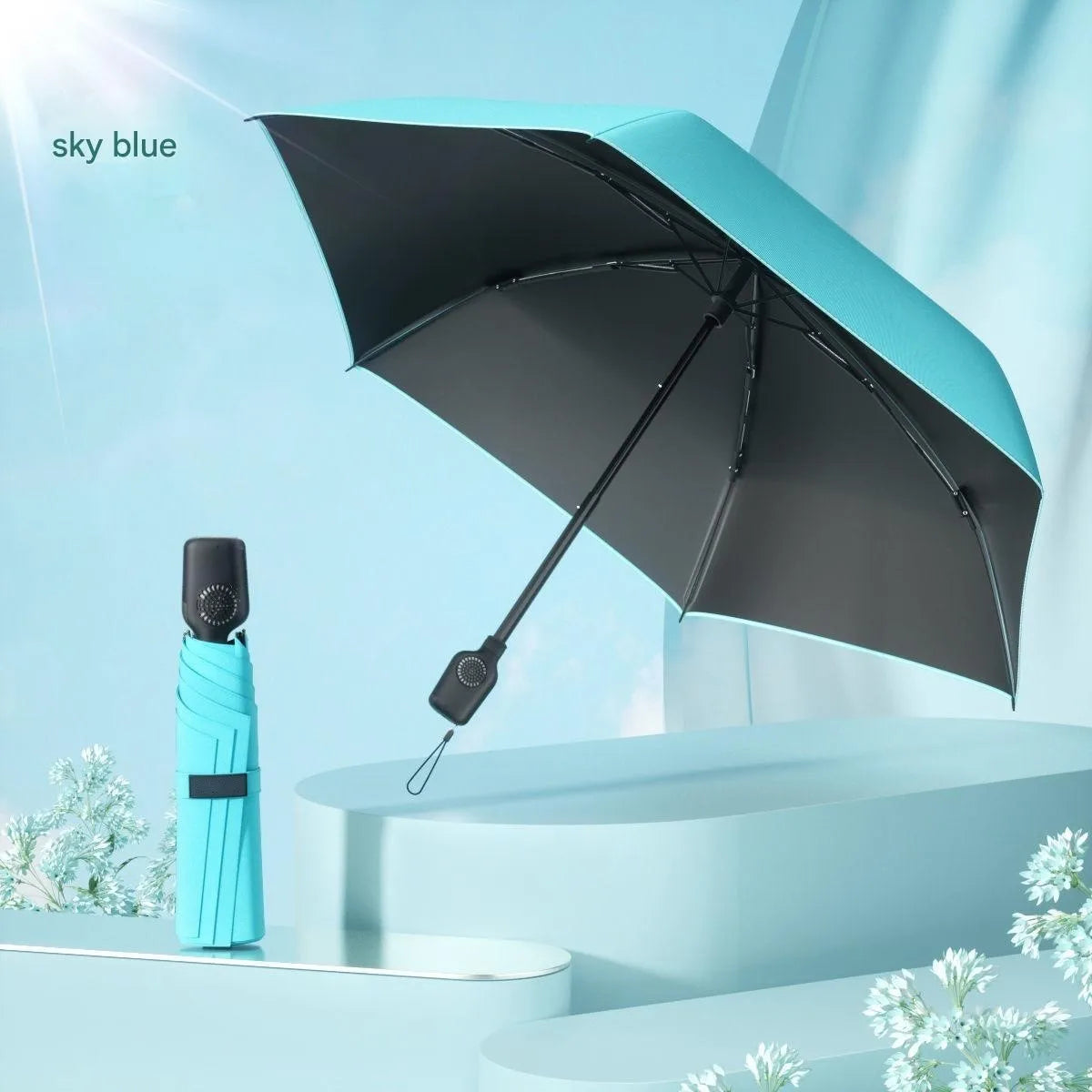 High-end Manul Umbrella with Fan Cool Parasol Anti-ultraviolet Sunny and Rainy Dual-use Foldable Car-mounted Sunshade