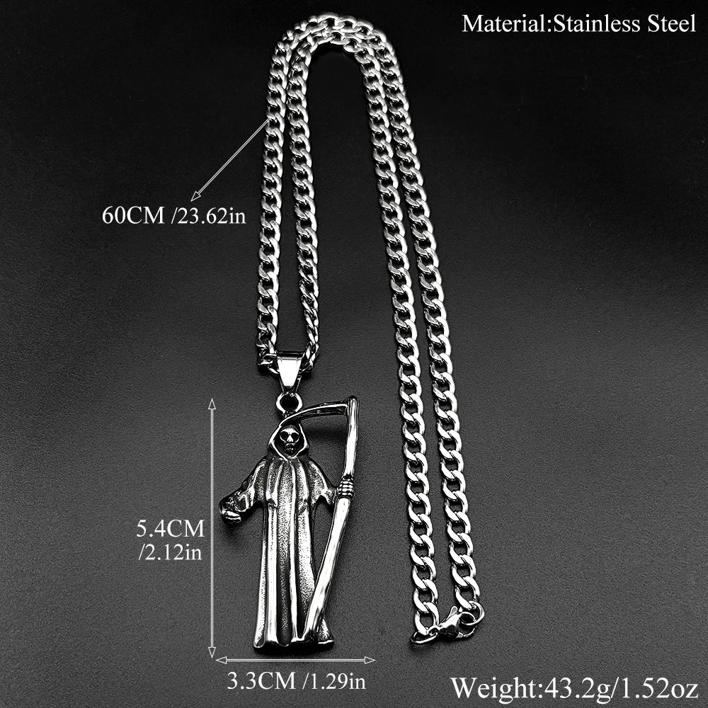 Antique Grim Reaper Death Pendant — Stainless Steel
