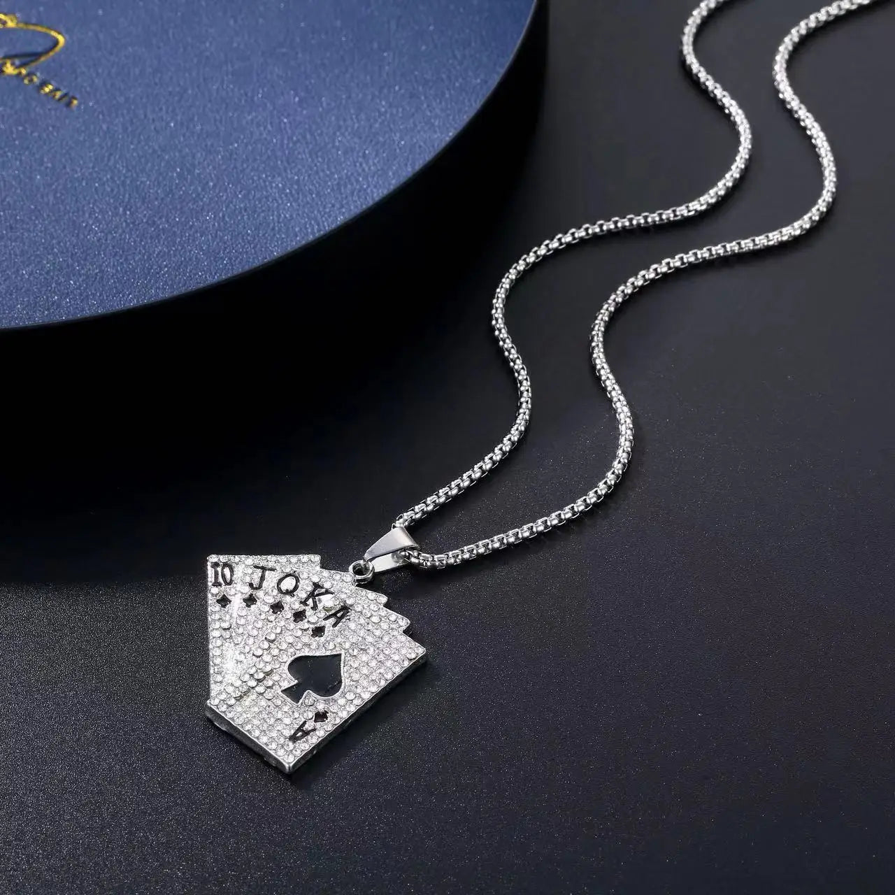 Iced Out Poker Card Steel Pendant Punk Retro
