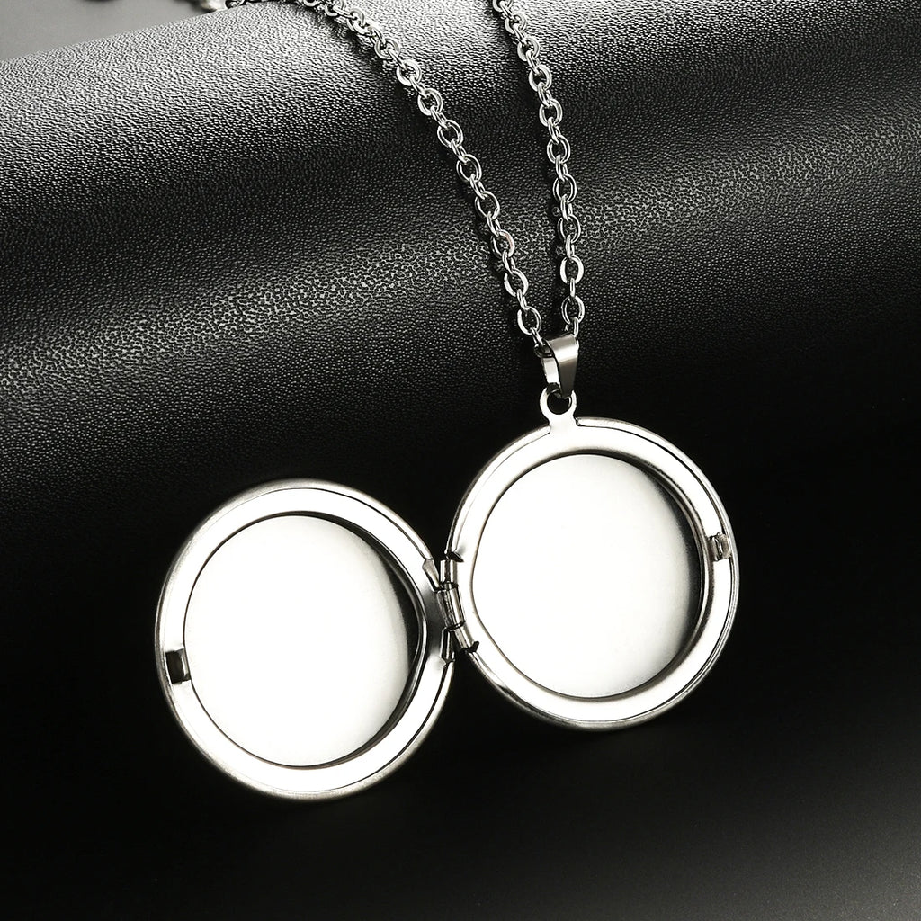 1Pc Stainless Steel Round Photo Frame Locket Pendant Necklace For Men Women S/M/L Mirror Polish Openable Memorial Chain Jewelry
