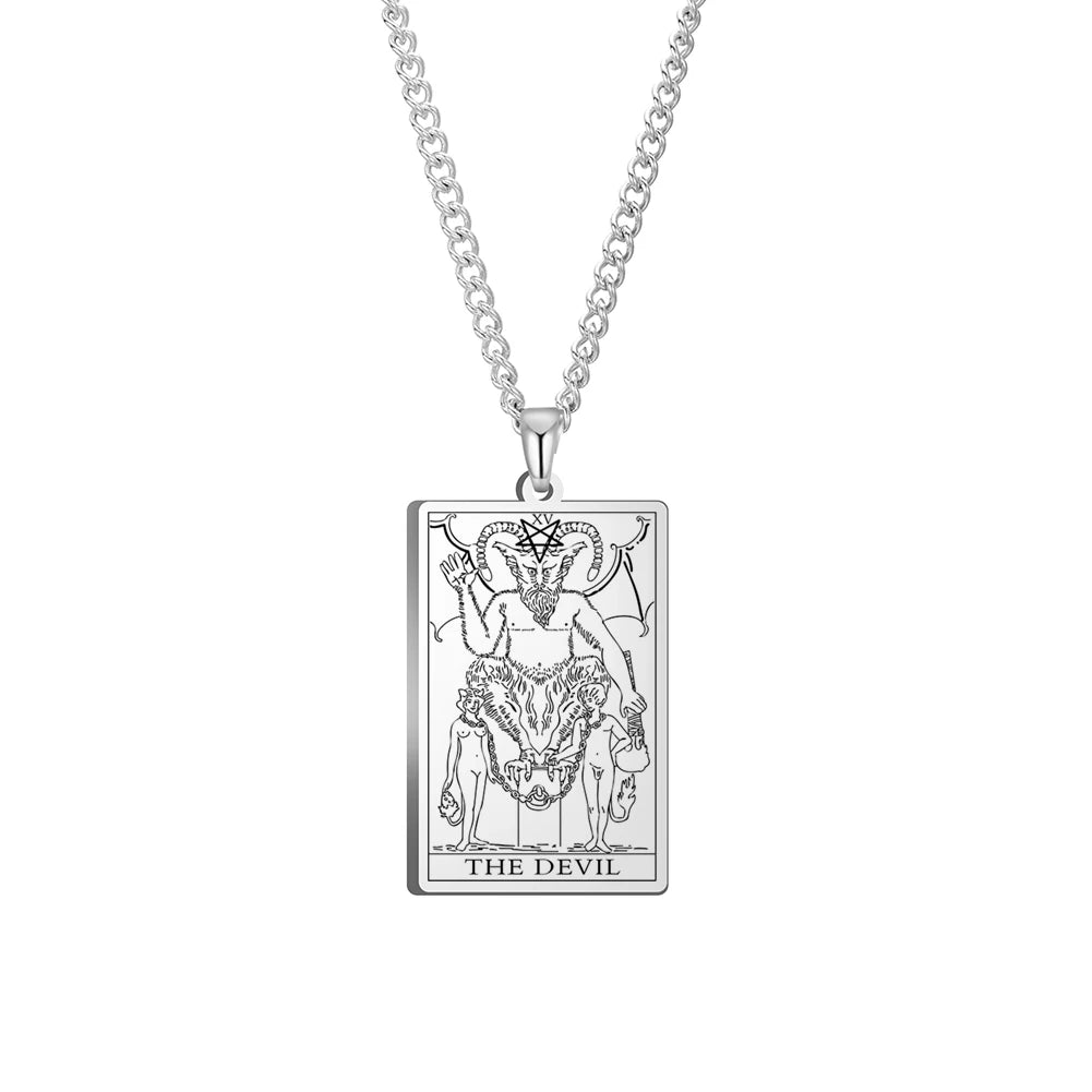 Dawapara Vintage Tarot Card Necklace The Major Arcana Pagan Astrology Talisman Pendants Necklace Stainless Steel Jewelry