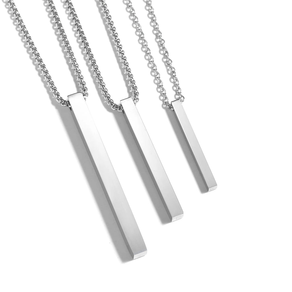 Minimal Wishing Bar Pendant Necklace — Stainless Steel