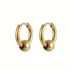 2pcs Stainless Steel Hoop Earrings For Men Small Circle Metal Ball Anti-allergic Ear Buckle Rock Hip Hop Artificial