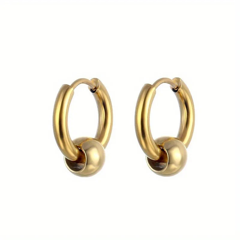 2pcs Stainless Steel Hoop Earrings For Men Small Circle Metal Ball Anti-allergic Ear Buckle Rock Hip Hop Artificial