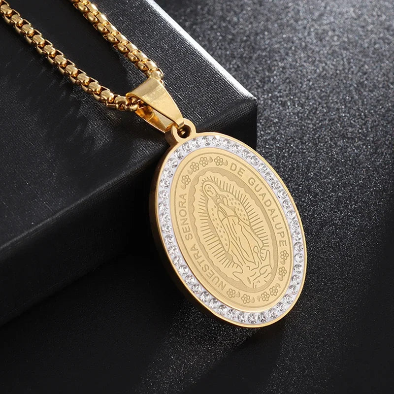 Stainless Steel Christian Virgin Mary Pendant Our Lady of Guadalupe Necklace Women's Religious Lucky Amulet Jewelry Gift