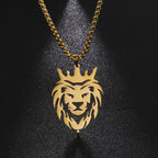 My Shape Lion King Crown Pendent Necklaces for Men Boys Stainless Steel Punk Animal Wolf Charms Choker Chains Hip Hop