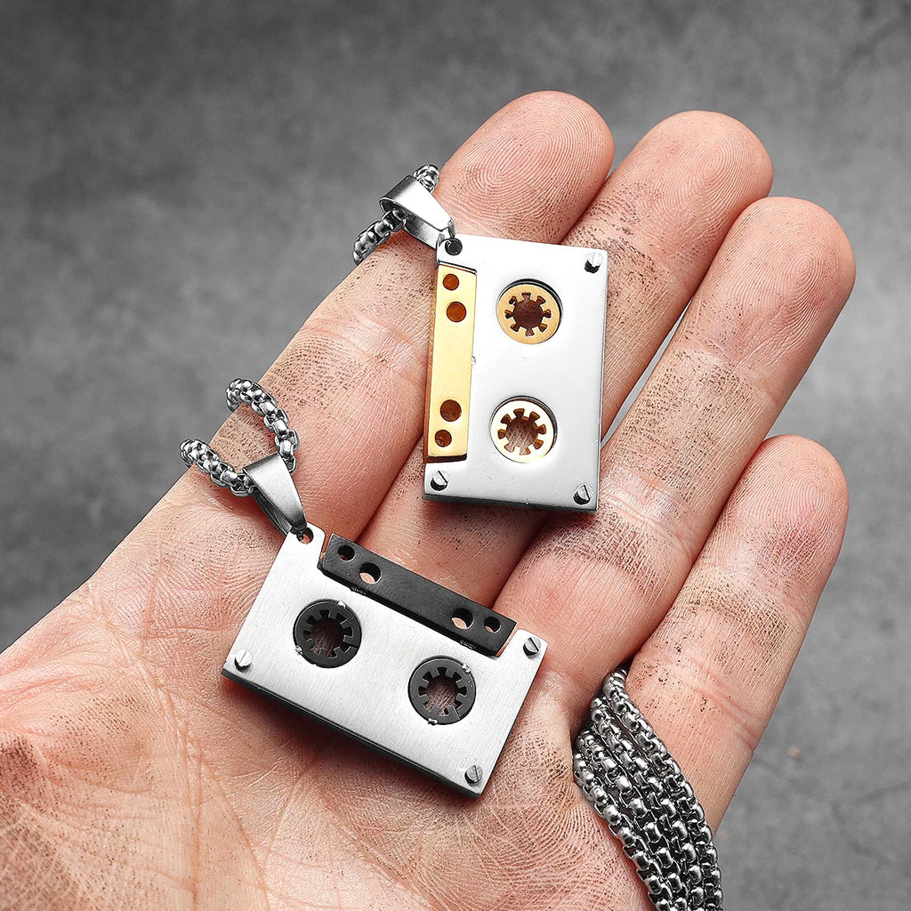 Music Player Tape Stainless Steel Jewelry Men Simple Necklace With Pendant For Male Women PunkHip Hop Accessories Gift Wholesale