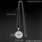 Compass Round Pendant Necklace Silver Color Stainless Steel Travel Adventure Gift Men Daily Street Casual Wear Chain Jewelry