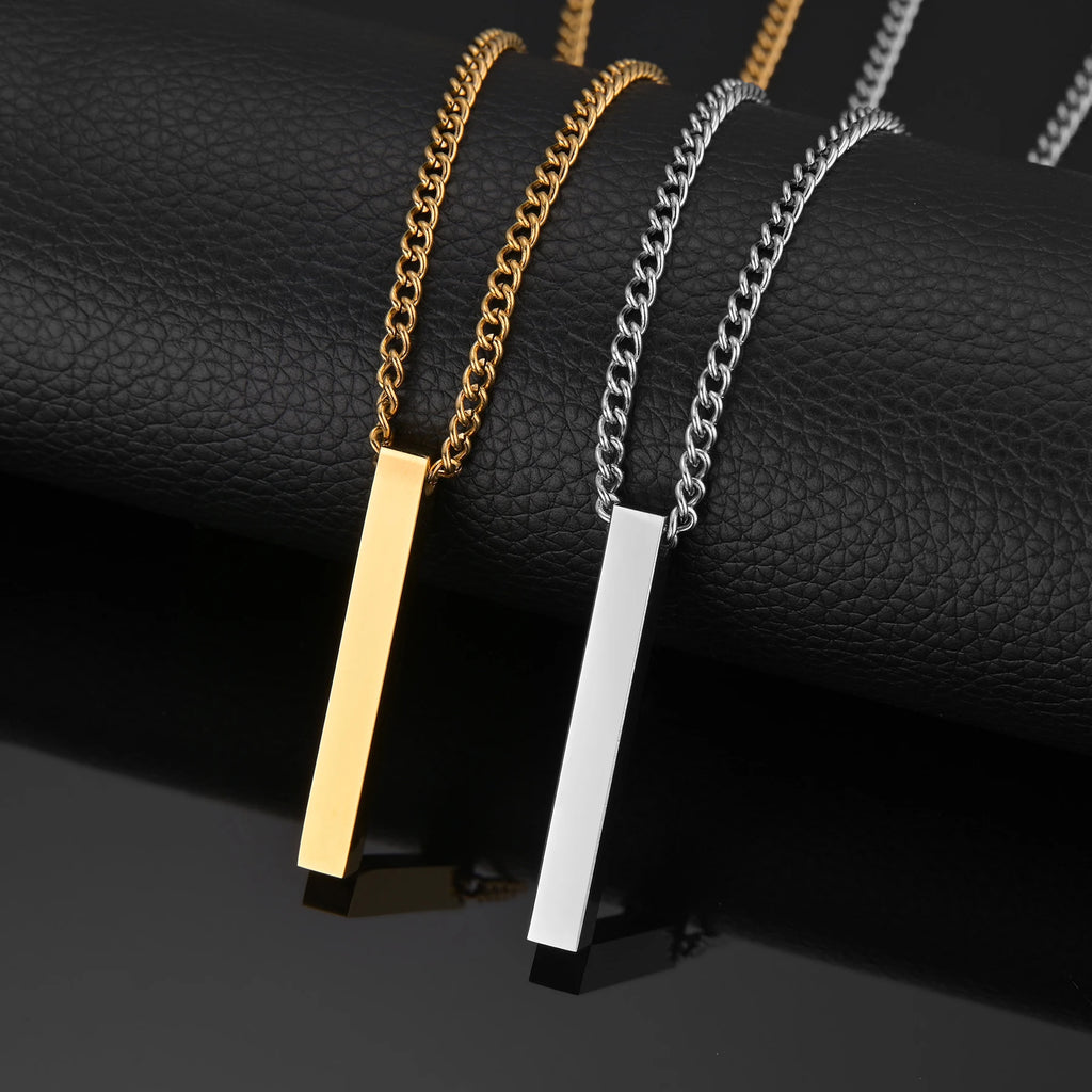High Quality Stainless Steel Square Pendant Necklace for Men Women Blank Bar Couple Necklace Birthday Christmas Jewelry Gift