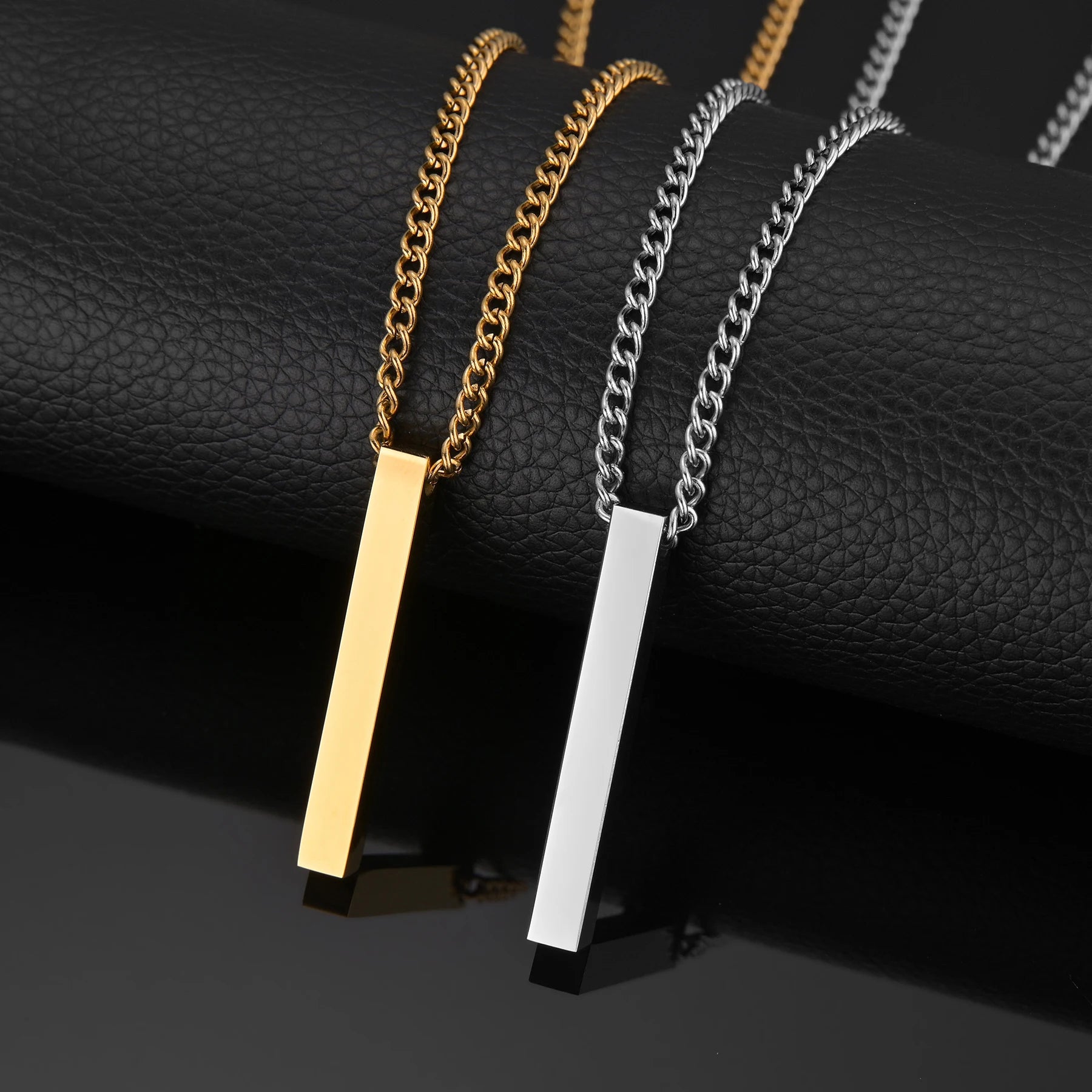 High Quality Stainless Steel Square Pendant Necklace for Men Women Blank Bar Couple Necklace Birthday Christmas Jewelry Gift