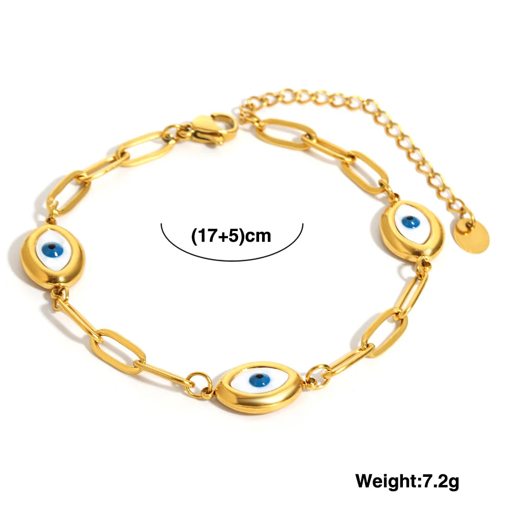 Greatera Three Devil's Eyes Bracelet For Women Men Simple Gold Color Plating Geometry Creative Stainless Steel Charm